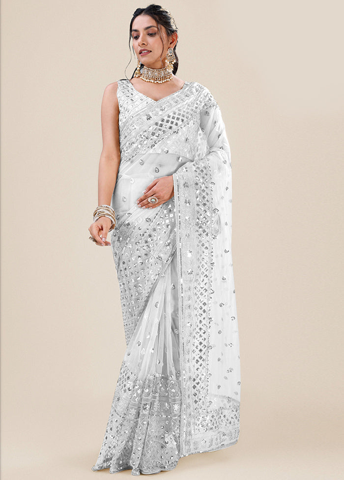 Silver Organza Saree With Blouse Piece - Indian Silk House Agencies