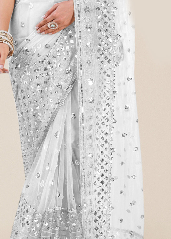 Silver Organza Saree With Blouse Piece - Indian Silk House Agencies