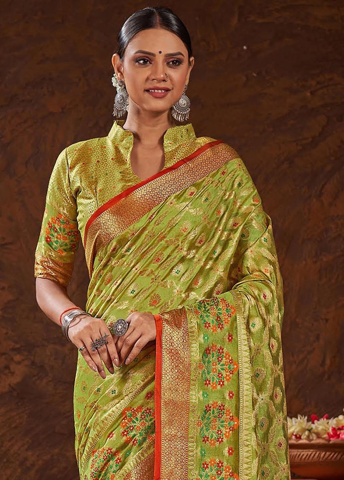 Green Spun Silk Saree With Blouse Piece - Indian Silk House Agencies