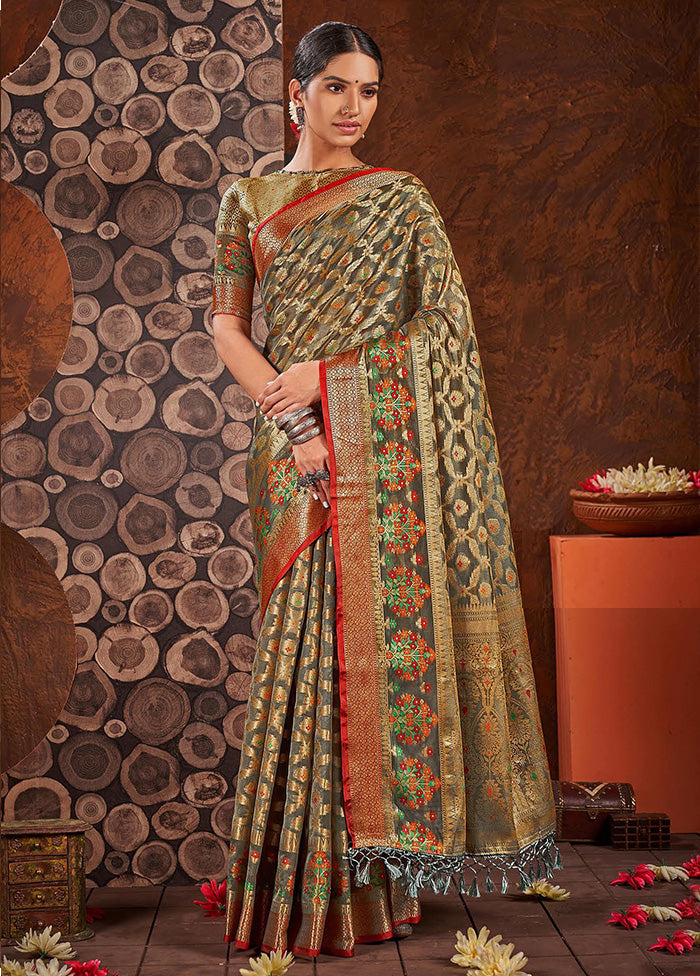 Grey Organza Saree With Blouse Piece