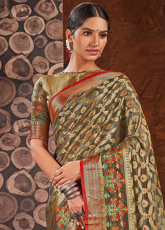 Grey Spun Silk Saree With Blouse Piece - Indian Silk House Agencies