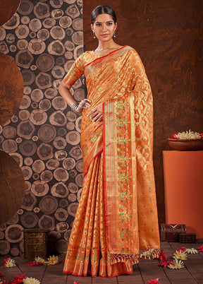 Orange Organza Saree With Blouse Piece