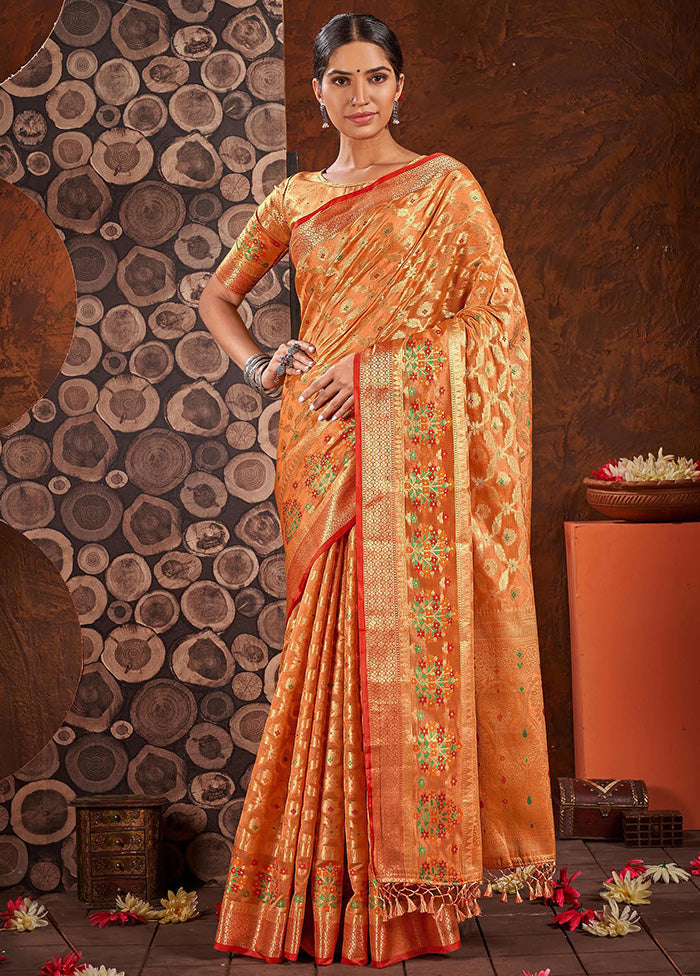 Orange Spun Silk Saree With Blouse Piece - Indian Silk House Agencies