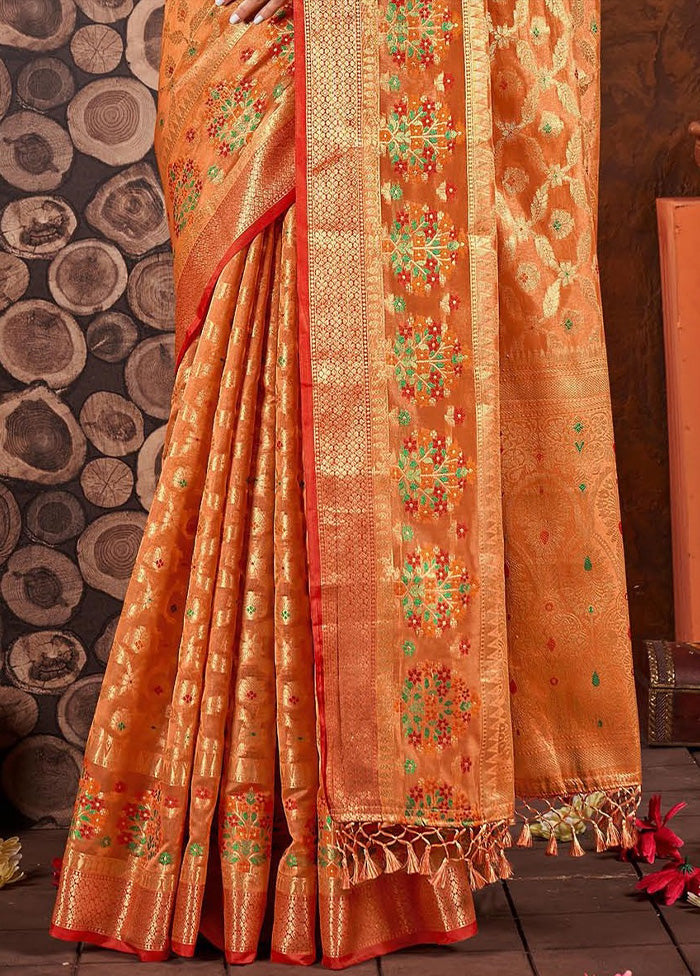 Orange Organza Saree With Blouse Piece