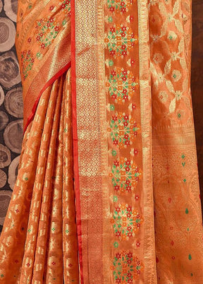 Orange Spun Silk Saree With Blouse Piece - Indian Silk House Agencies