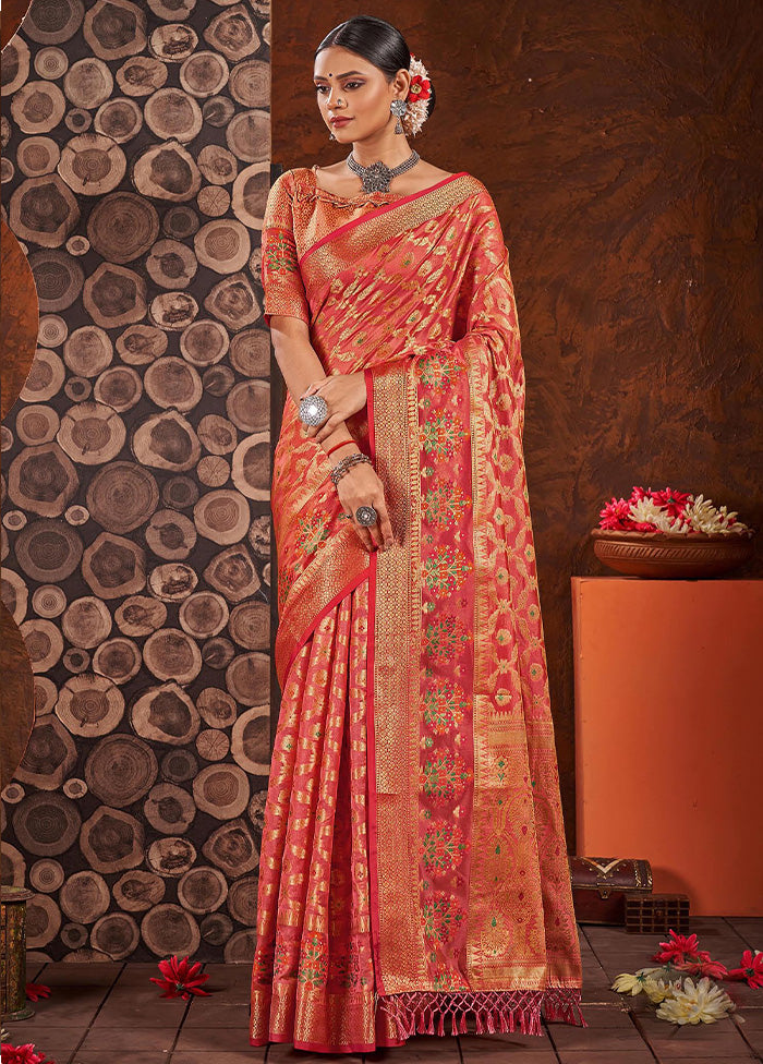 Red Organza Saree With Blouse Piece