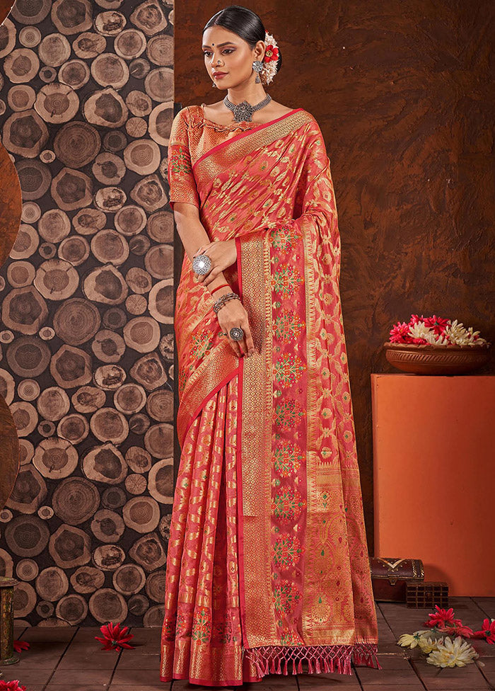 Red Spun Silk Saree With Blouse Piece - Indian Silk House Agencies