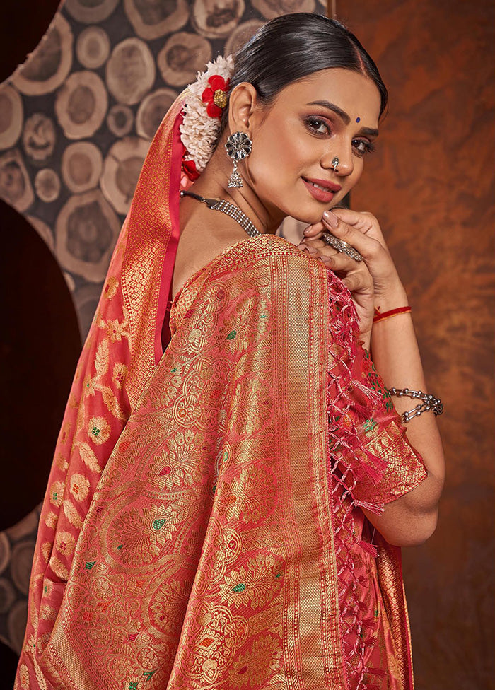 Red Organza Saree With Blouse Piece