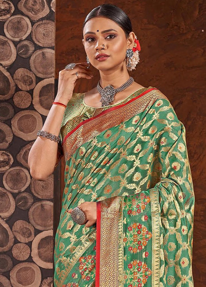 Sea Green Spun Silk Saree With Blouse Piece - Indian Silk House Agencies