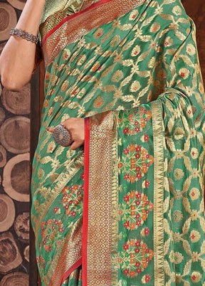 Sea Green Spun Silk Saree With Blouse Piece - Indian Silk House Agencies