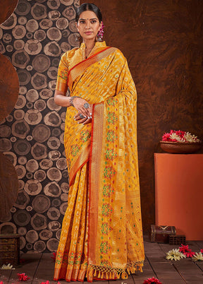 Yellow Spun Silk Saree With Blouse Piece - Indian Silk House Agencies