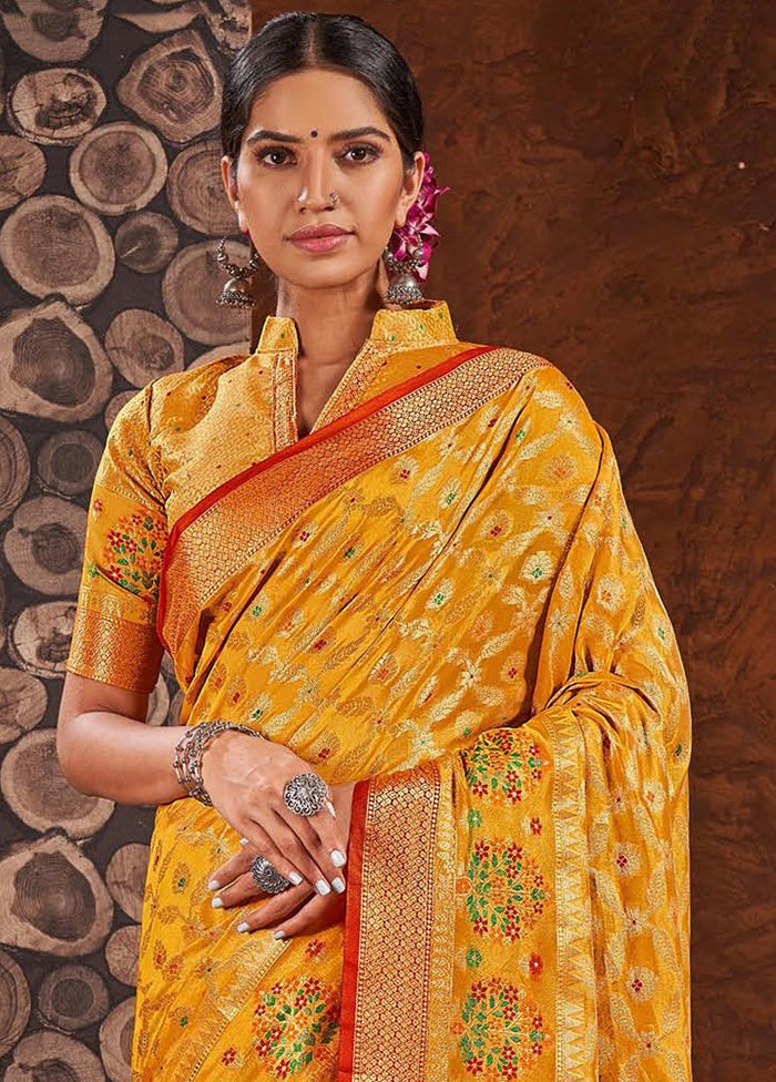 Yellow Spun Silk Saree With Blouse Piece - Indian Silk House Agencies