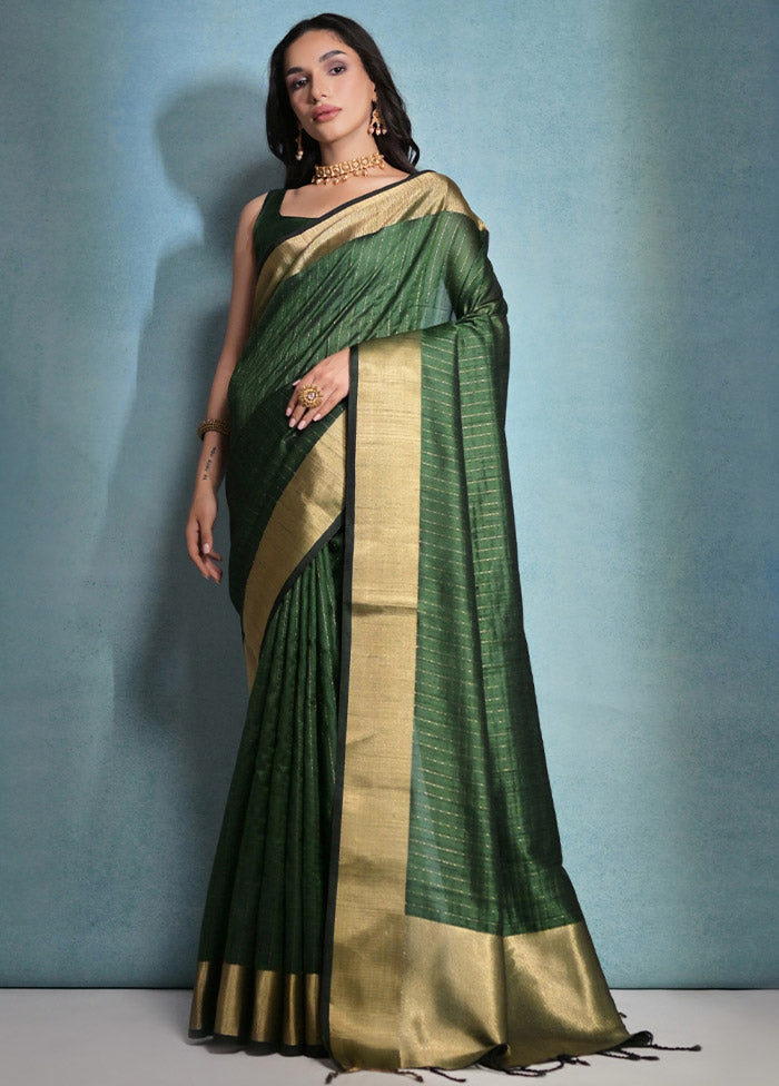 Green Dupion Silk Saree With Blouse Piece