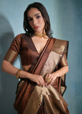 Coffee Dupion Silk Saree With Blouse Piece