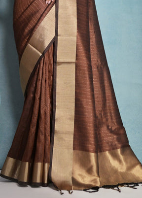 Coffee Dupion Silk Saree With Blouse Piece