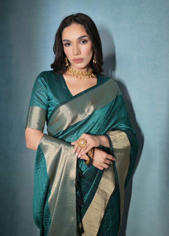 Rama Dupion Silk Saree With Blouse Piece