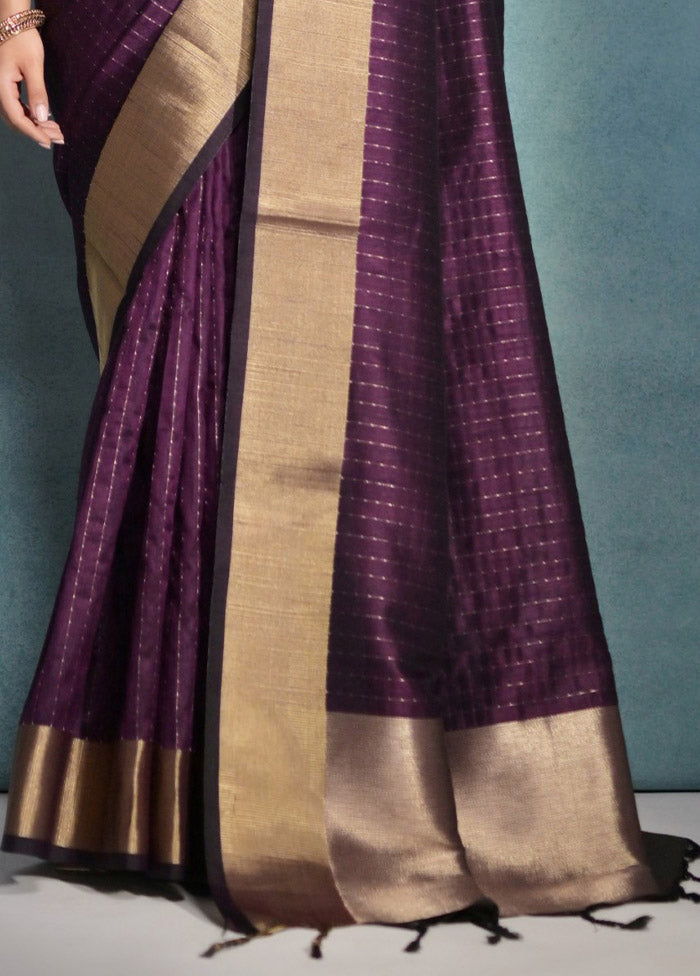 Wine Dupion Silk Saree With Blouse Piece