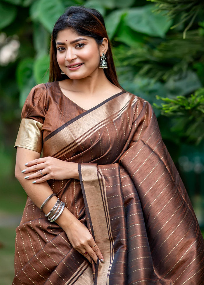 Coffee Dupion Silk Saree With Blouse Piece