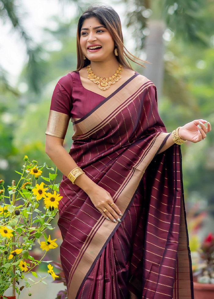 Maroon Dupion Silk Saree With Blouse Piece