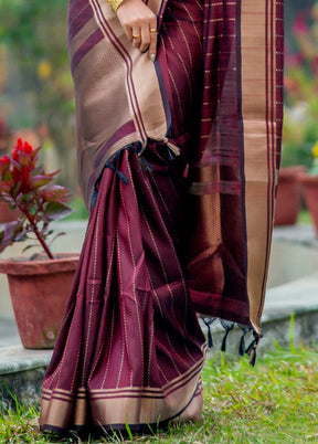 Maroon Dupion Silk Saree With Blouse Piece