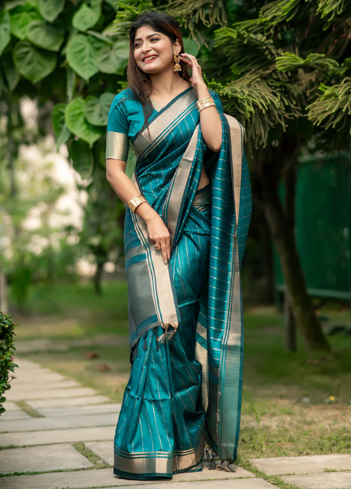 Rama Dupion Silk Saree With Blouse Piece