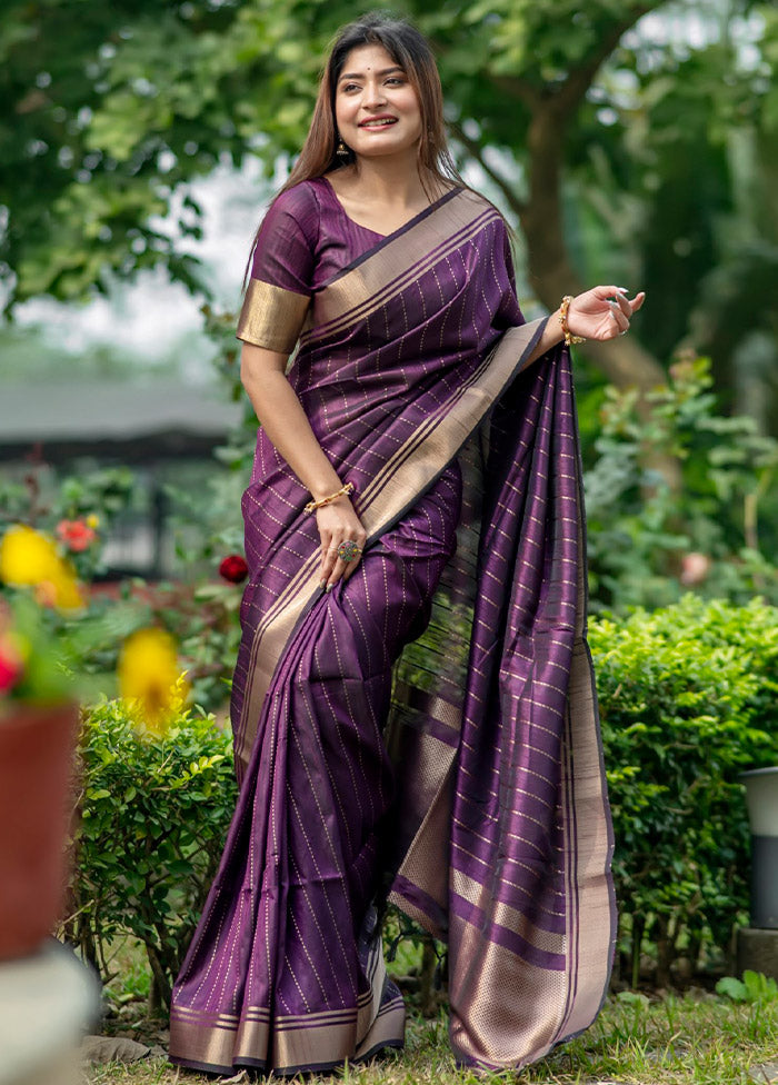 Wine Dupion Silk Saree With Blouse Piece