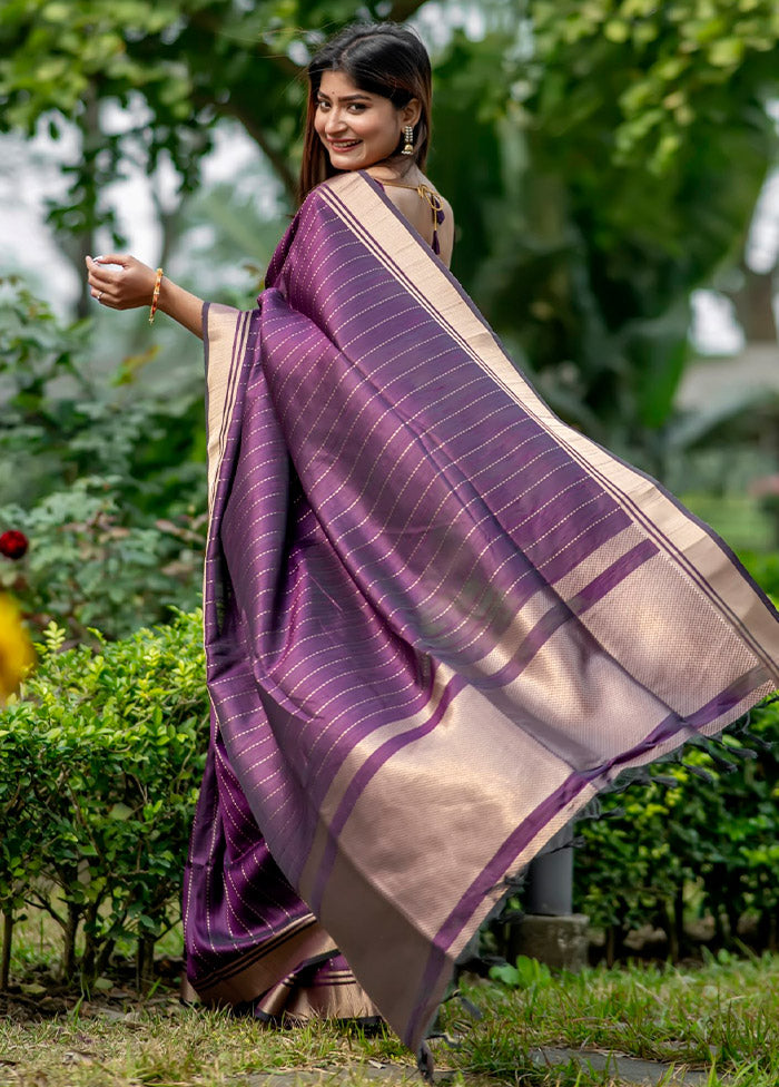 Wine Dupion Silk Saree With Blouse Piece