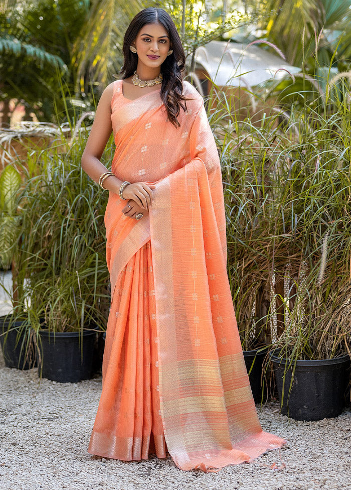 Orange Cotton Saree With Blouse Piece