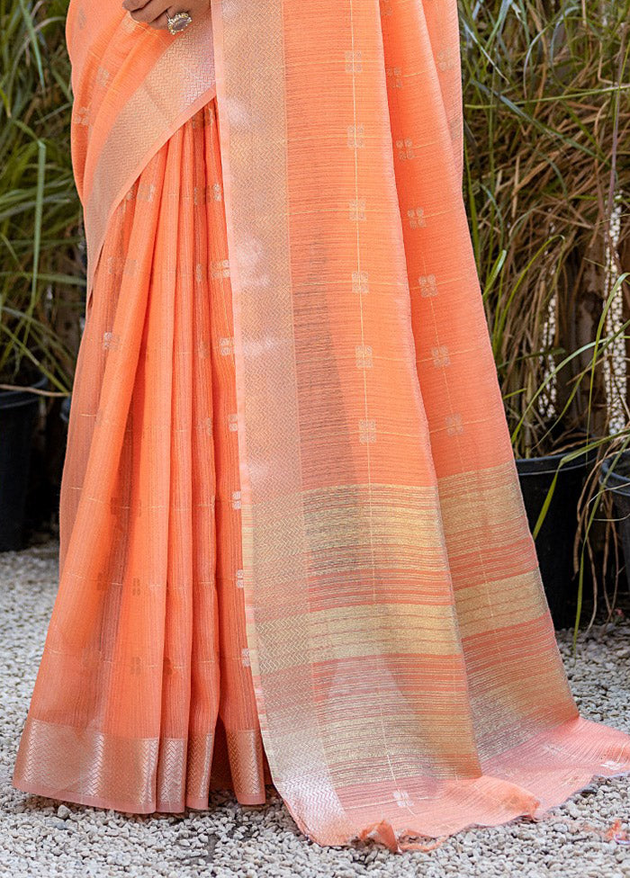 Orange Cotton Saree With Blouse Piece