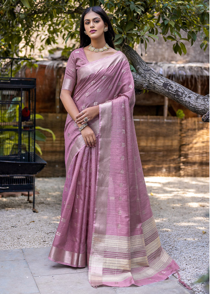 Pink Cotton Saree With Blouse Piece