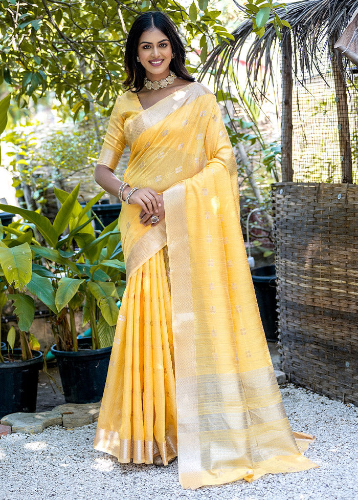 Yellow Cotton Saree With Blouse Piece