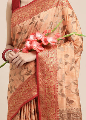 Orange Spun Silk Saree With Blouse Piece - Indian Silk House Agencies