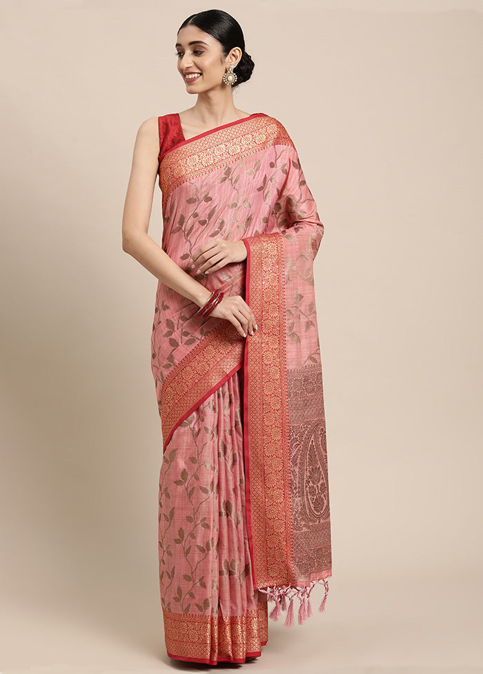 Pink Spun Silk Saree With Blouse Piece - Indian Silk House Agencies