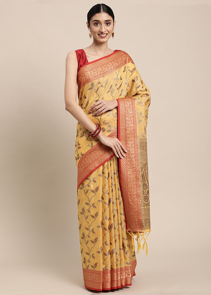 Yellow Spun Silk Saree With Blouse Piece - Indian Silk House Agencies