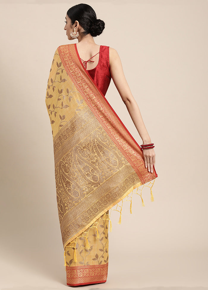 Yellow Spun Silk Saree With Blouse Piece - Indian Silk House Agencies