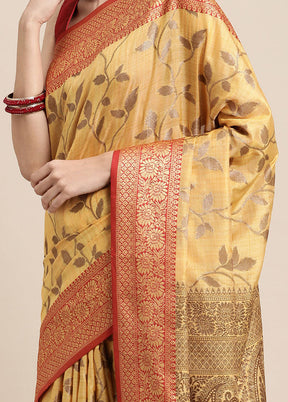 Yellow Spun Silk Saree With Blouse Piece - Indian Silk House Agencies