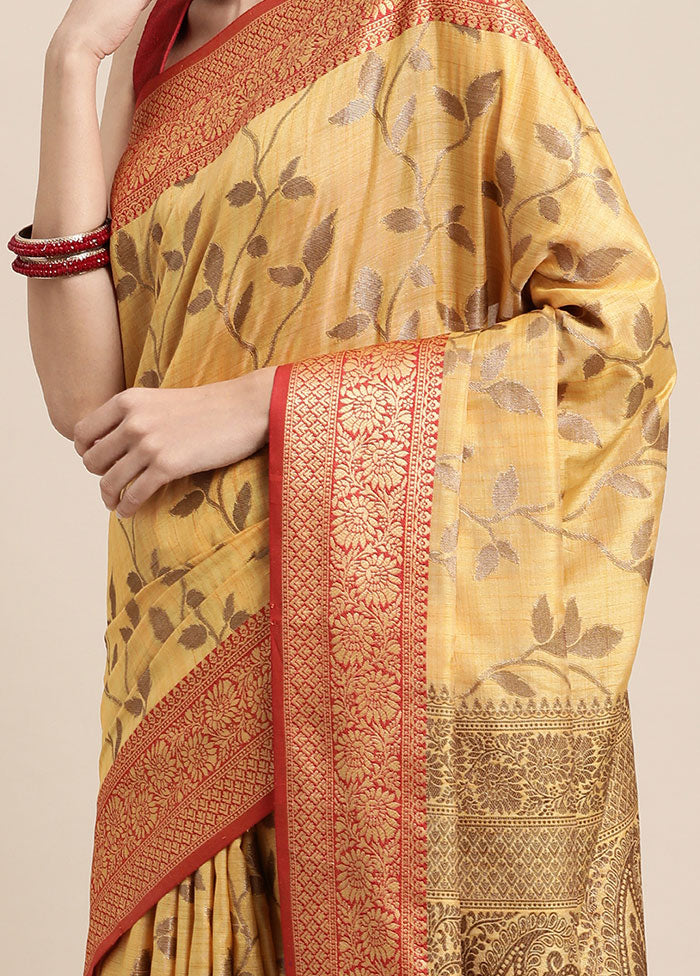 Yellow Spun Silk Saree With Blouse Piece - Indian Silk House Agencies