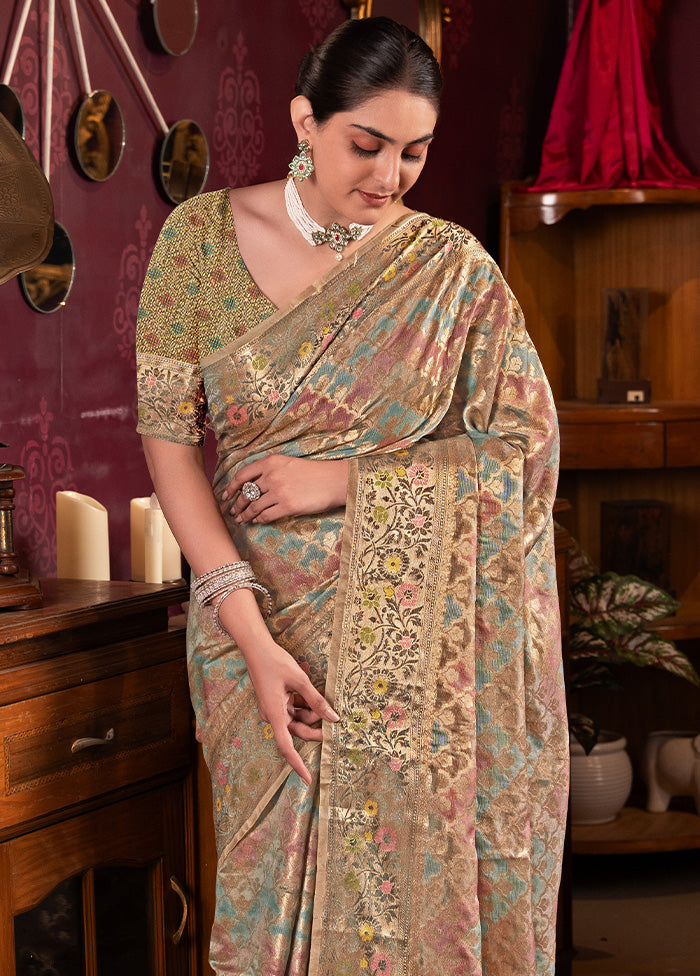 Grey Spun Silk Saree With Blouse Piece