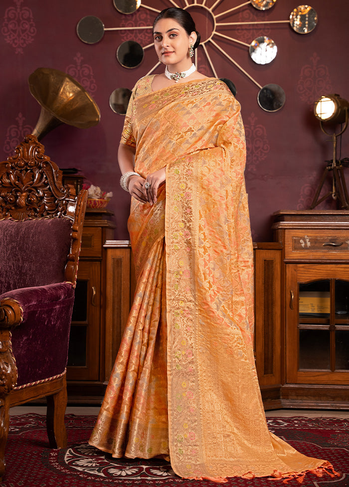 Orange Spun Silk Saree With Blouse Piece