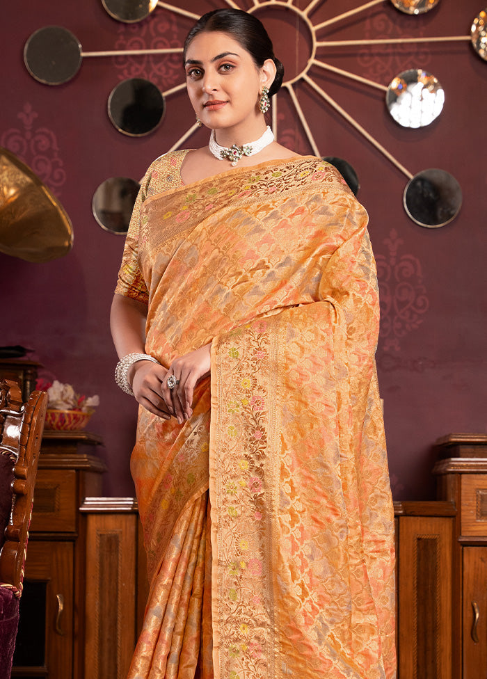 Orange Spun Silk Saree With Blouse Piece