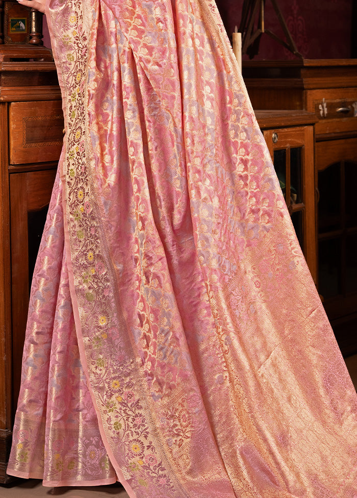 Pink Spun Silk Saree With Blouse Piece