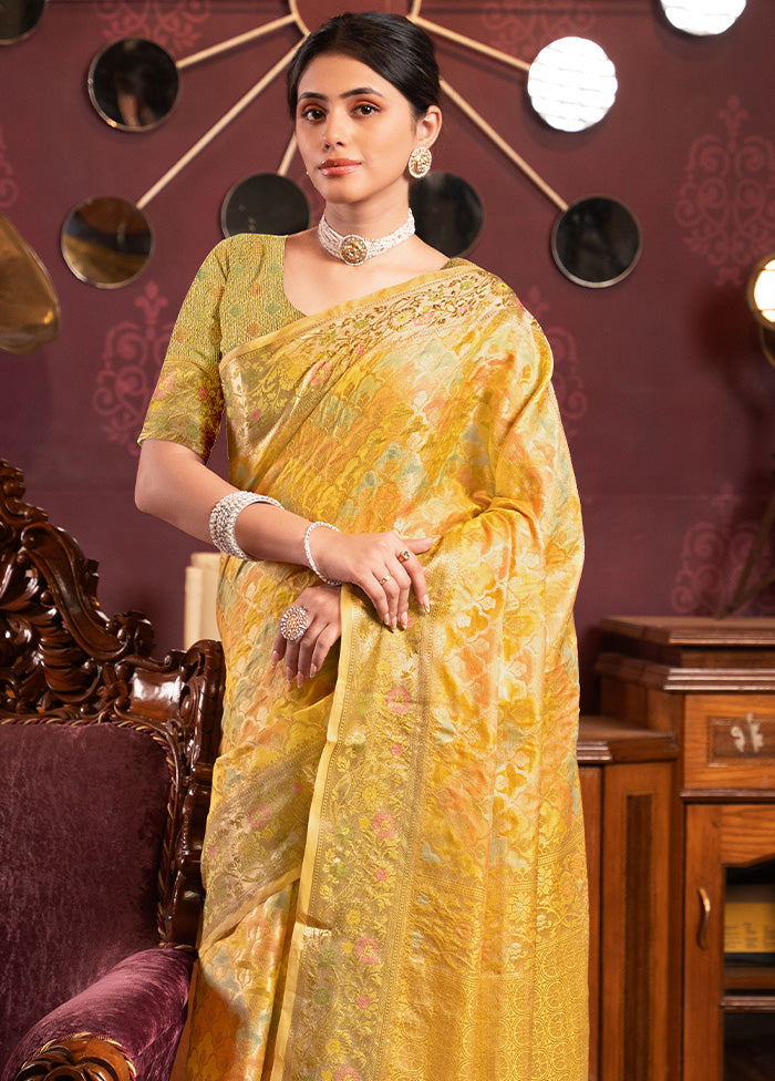 Yellow Spun Silk Saree With Blouse Piece