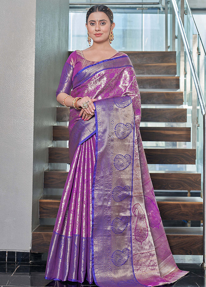 Purple Dupion Silk Saree With Blouse Piece - Indian Silk House Agencies