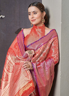 Red Dupion Silk Saree With Blouse Piece - Indian Silk House Agencies