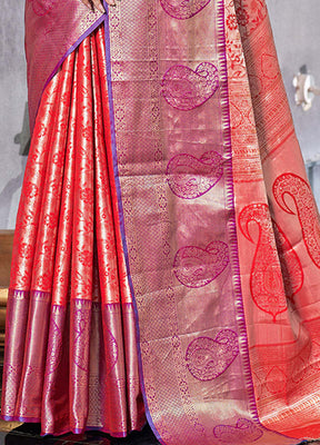 Red Dupion Silk Saree With Blouse Piece - Indian Silk House Agencies