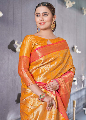 Yellow Dupion Silk Saree With Blouse Piece - Indian Silk House Agencies