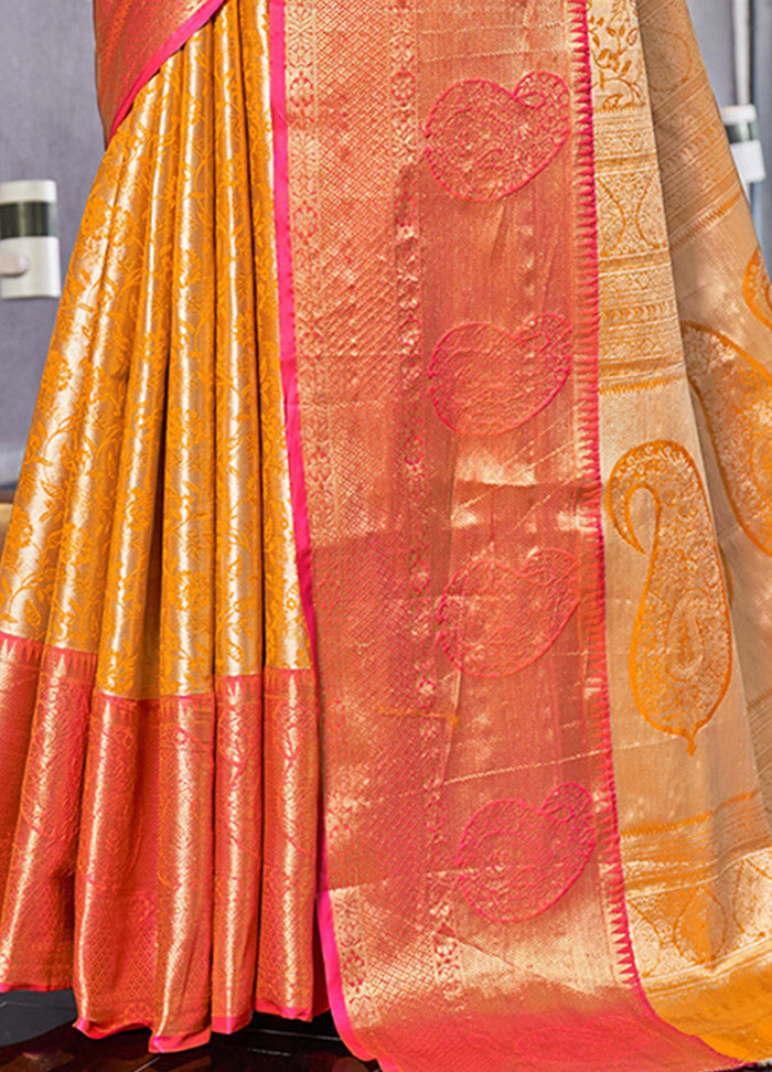 Yellow Dupion Silk Saree With Blouse Piece - Indian Silk House Agencies