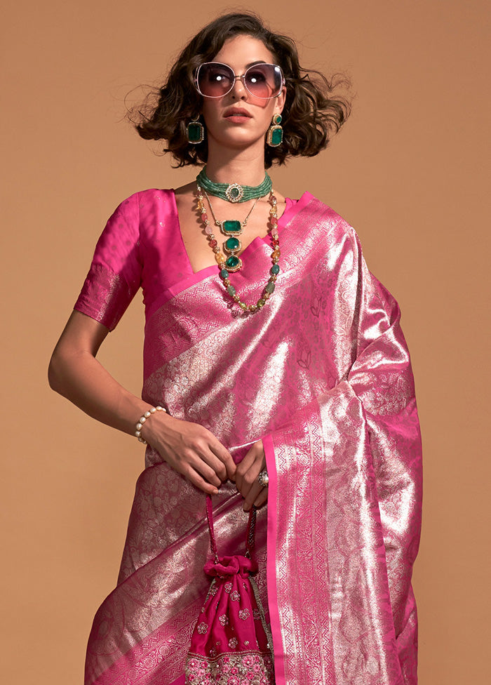 Pink Kanjivaram Silk Saree With Blouse Piece