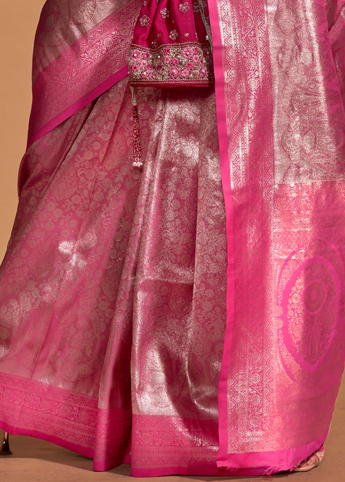 Pink Kanjivaram Silk Saree With Blouse Piece