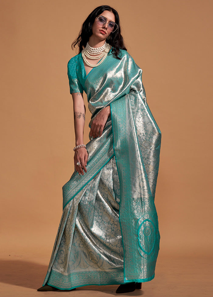 Rama Kanjivaram Silk Saree With Blouse Piece